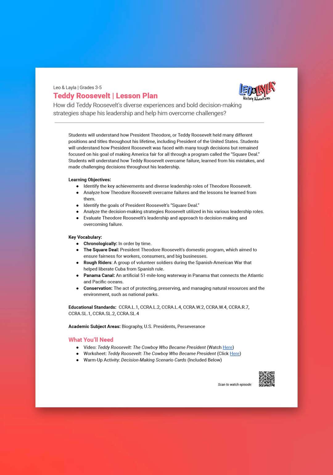 "Leo & Layla: Teddy Roosevelt" Lesson Plan