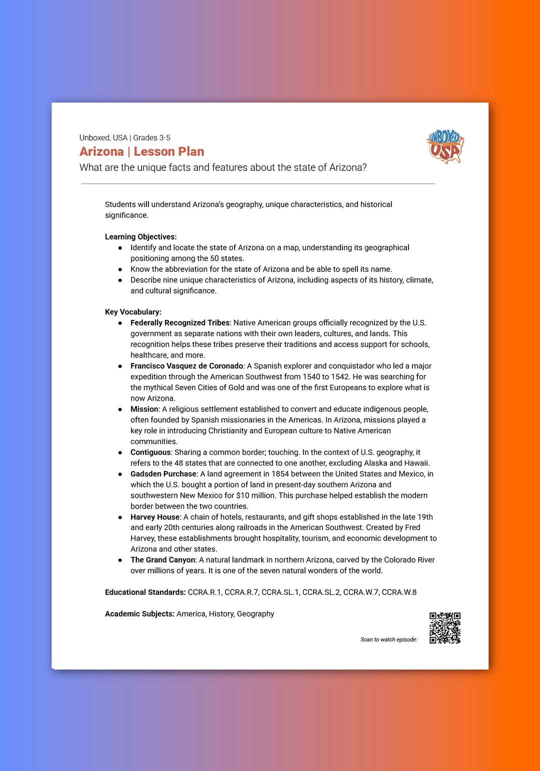 "Unboxed, USA: Arizona" Lesson Plan