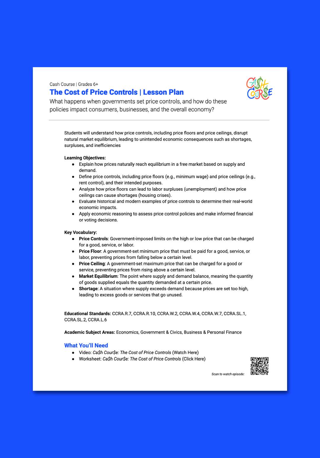 "Cash Course: The Cost of Price Controls" Lesson Plan