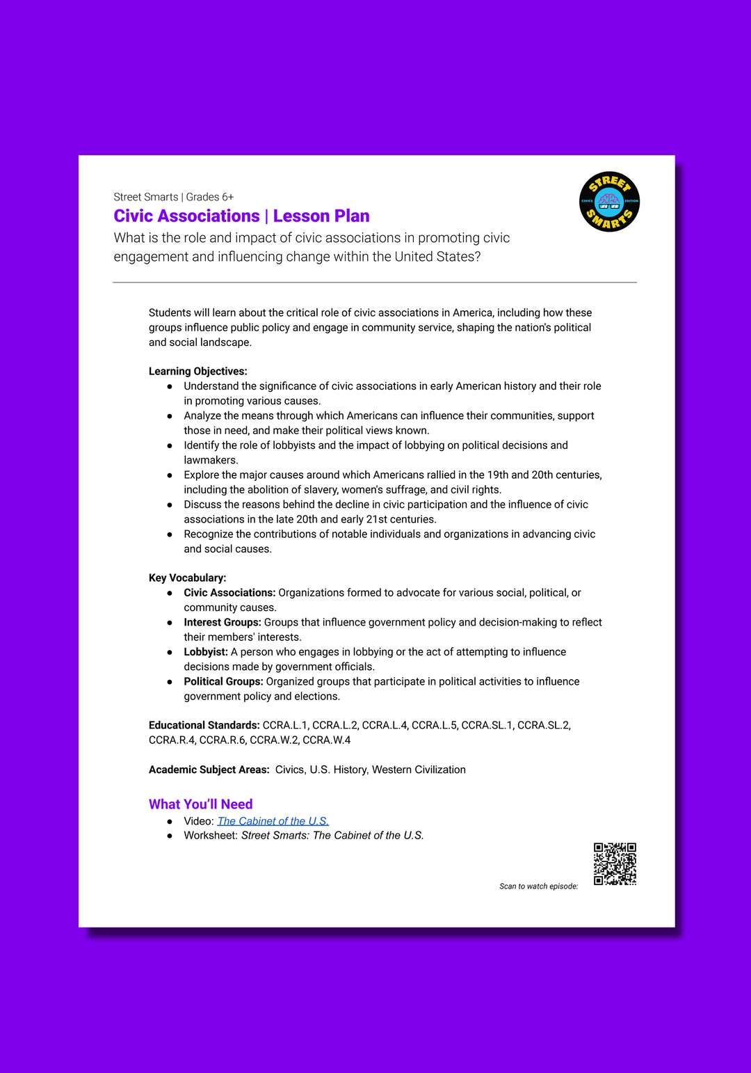 "Street Smarts: Civic Associations" Lesson Plan