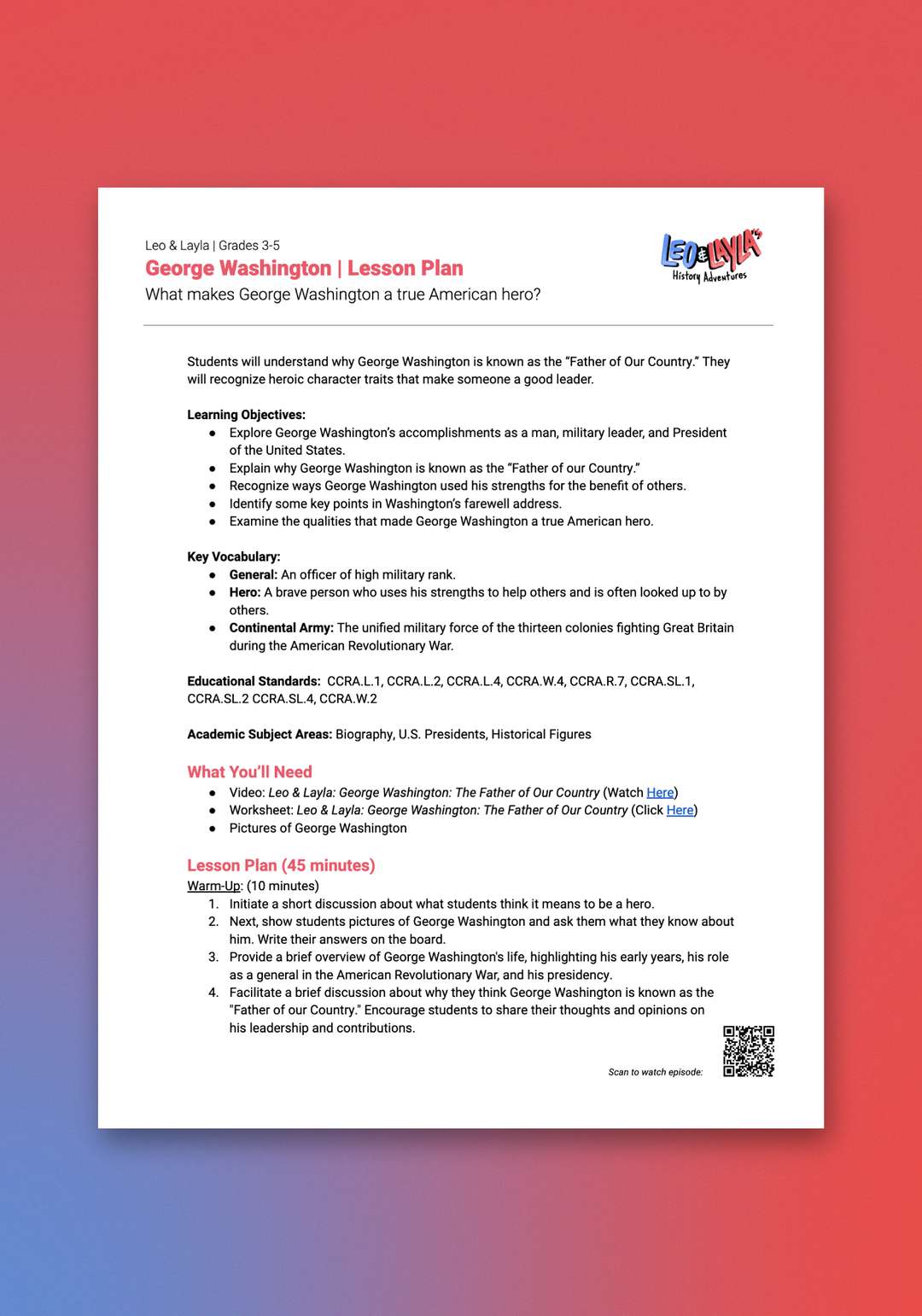 "Leo & Layla: George Washington" Lesson Plan