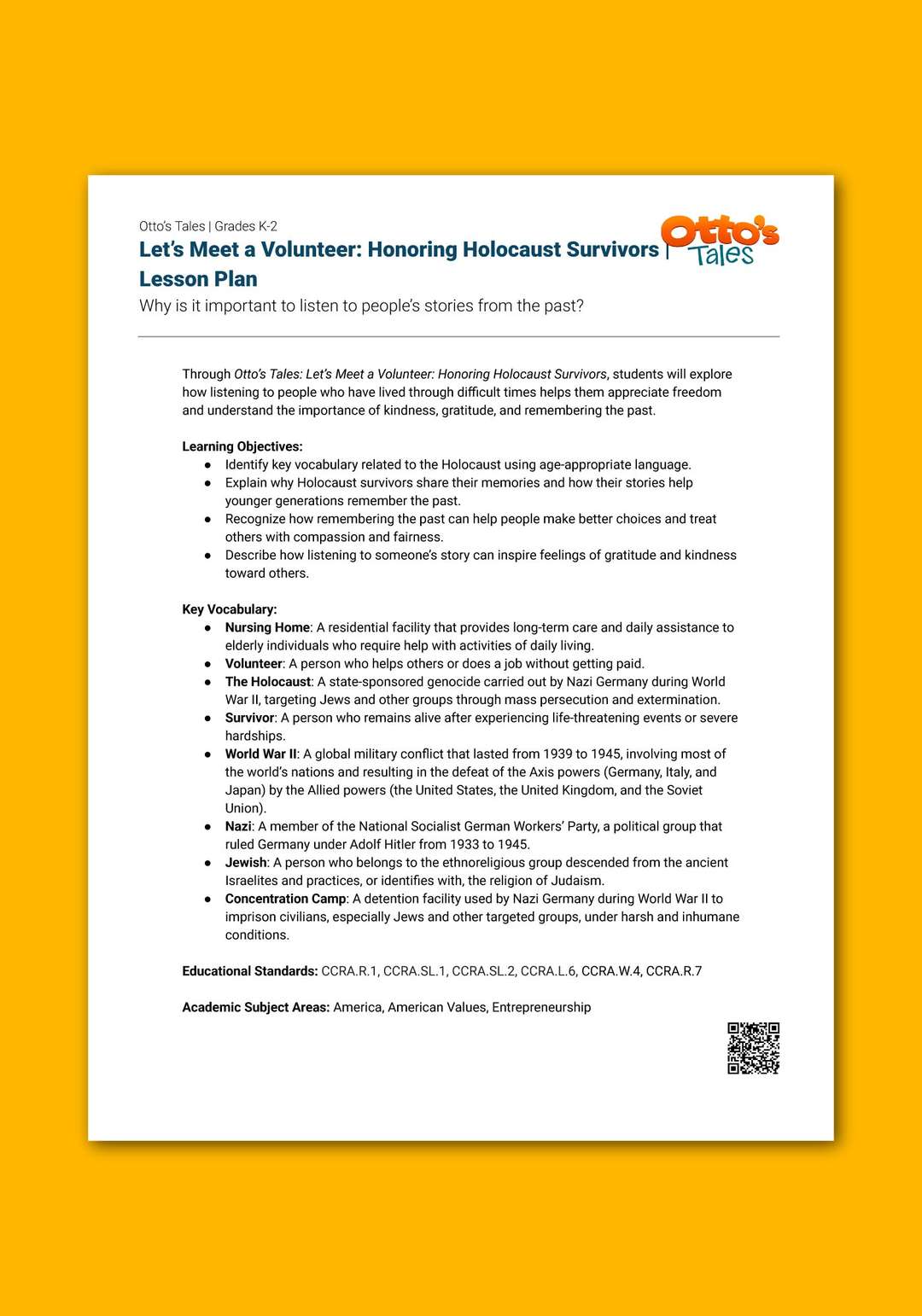 "Otto's Tales: Let's Meet a Volunteer" Lesson Plan