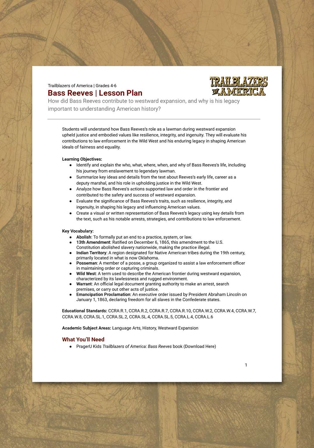 "Trailblazers of America: Bass Reeves" Lesson Plan