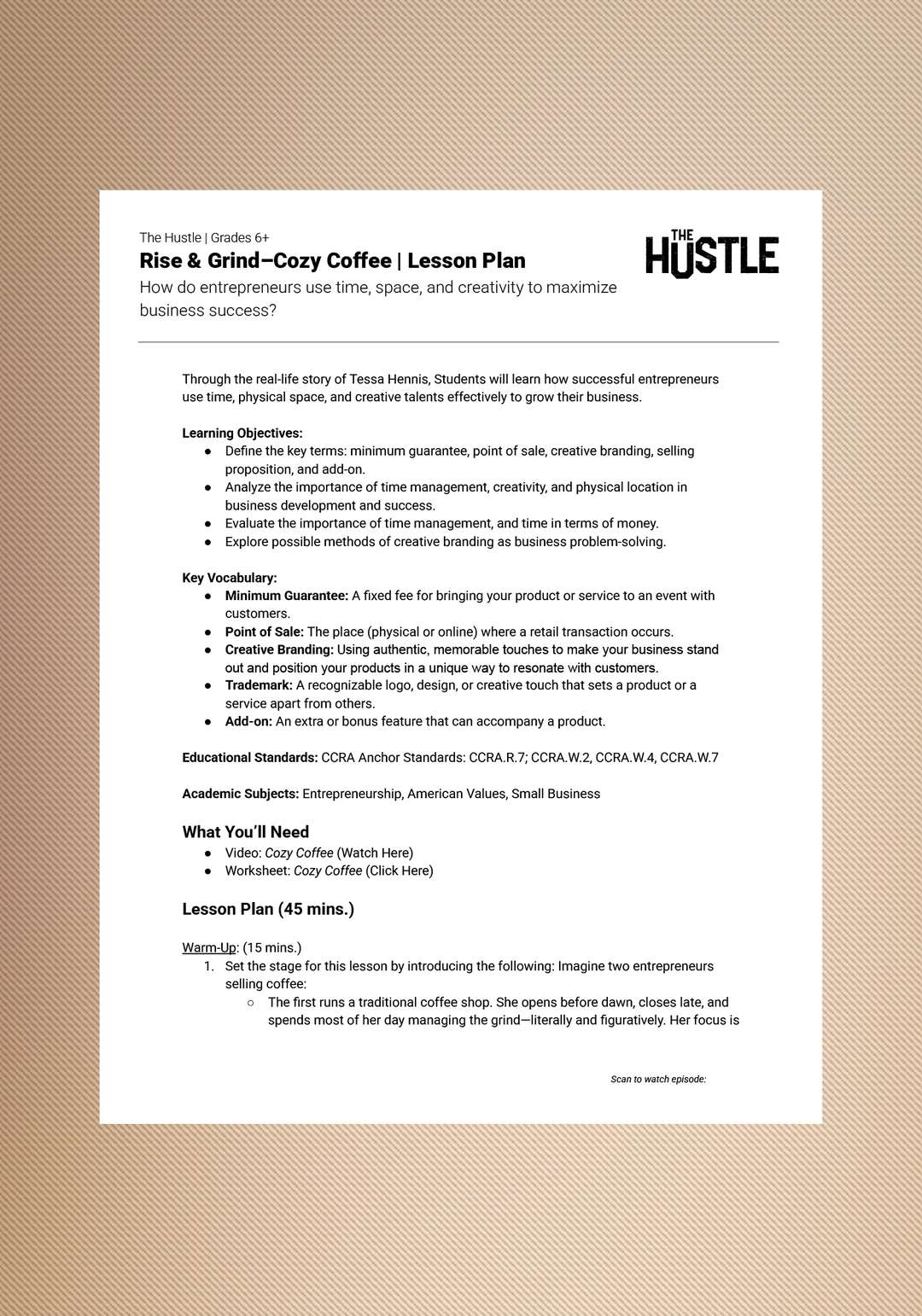 "The Hustle: Rise & Grind–Cozy Coffee" Lesson Plan