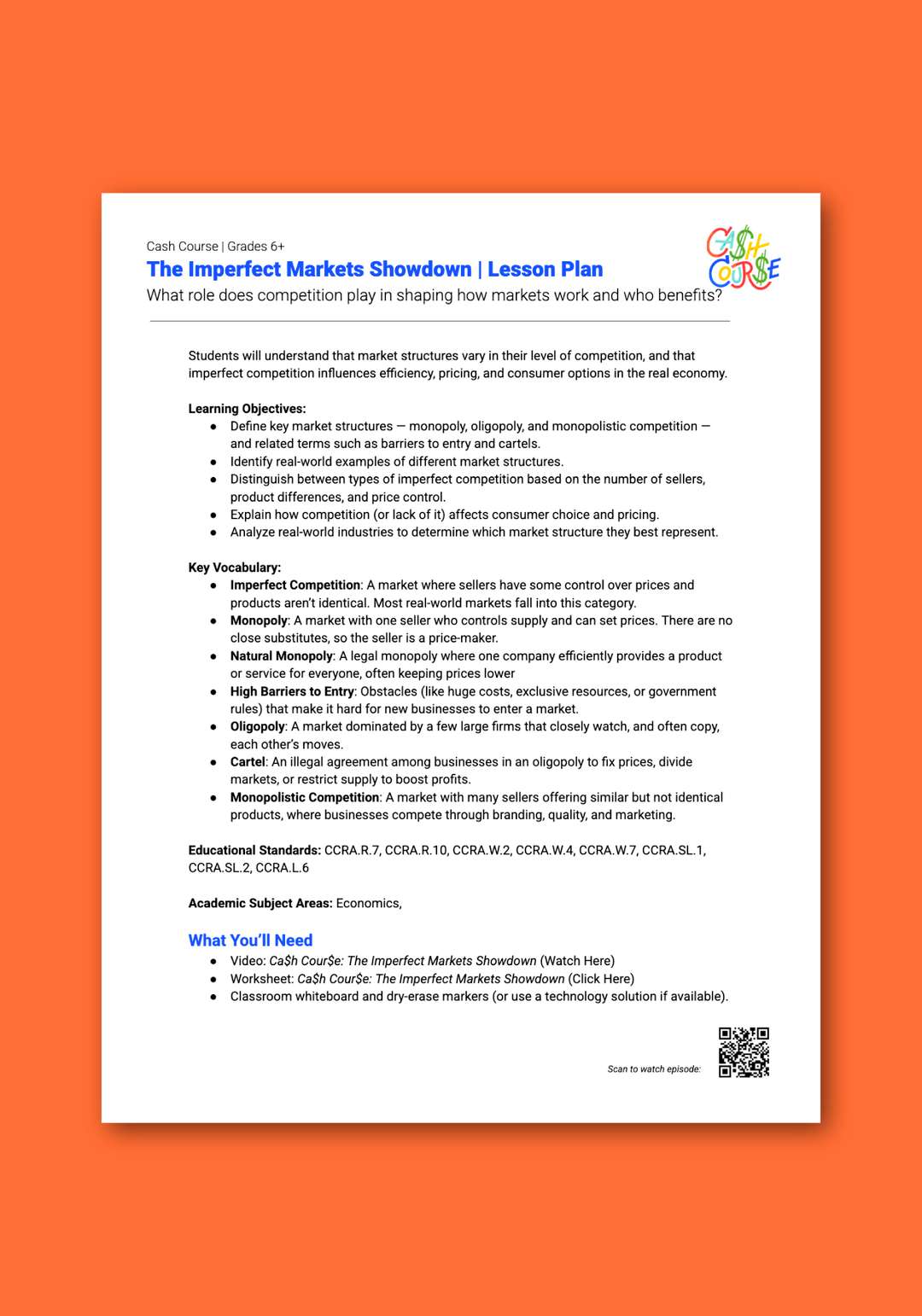 "Cash Course: The Imperfect Markets Showdown" Lesson Plan