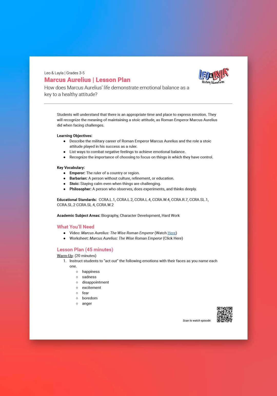 "Leo & Layla: Marcus Aurelius" Lesson Plan