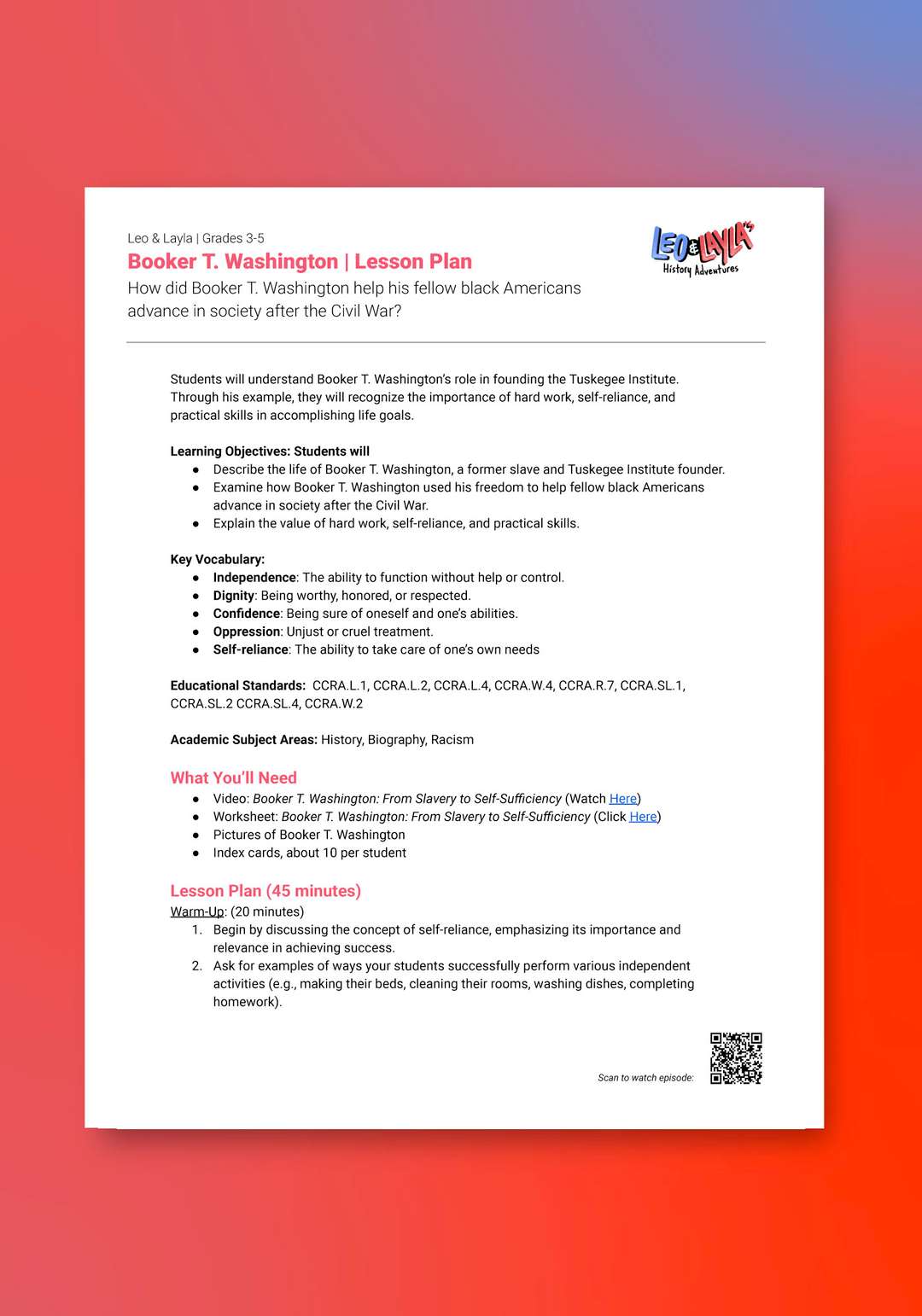 "Leo & Layla: Booker T. Washington" Lesson Plan