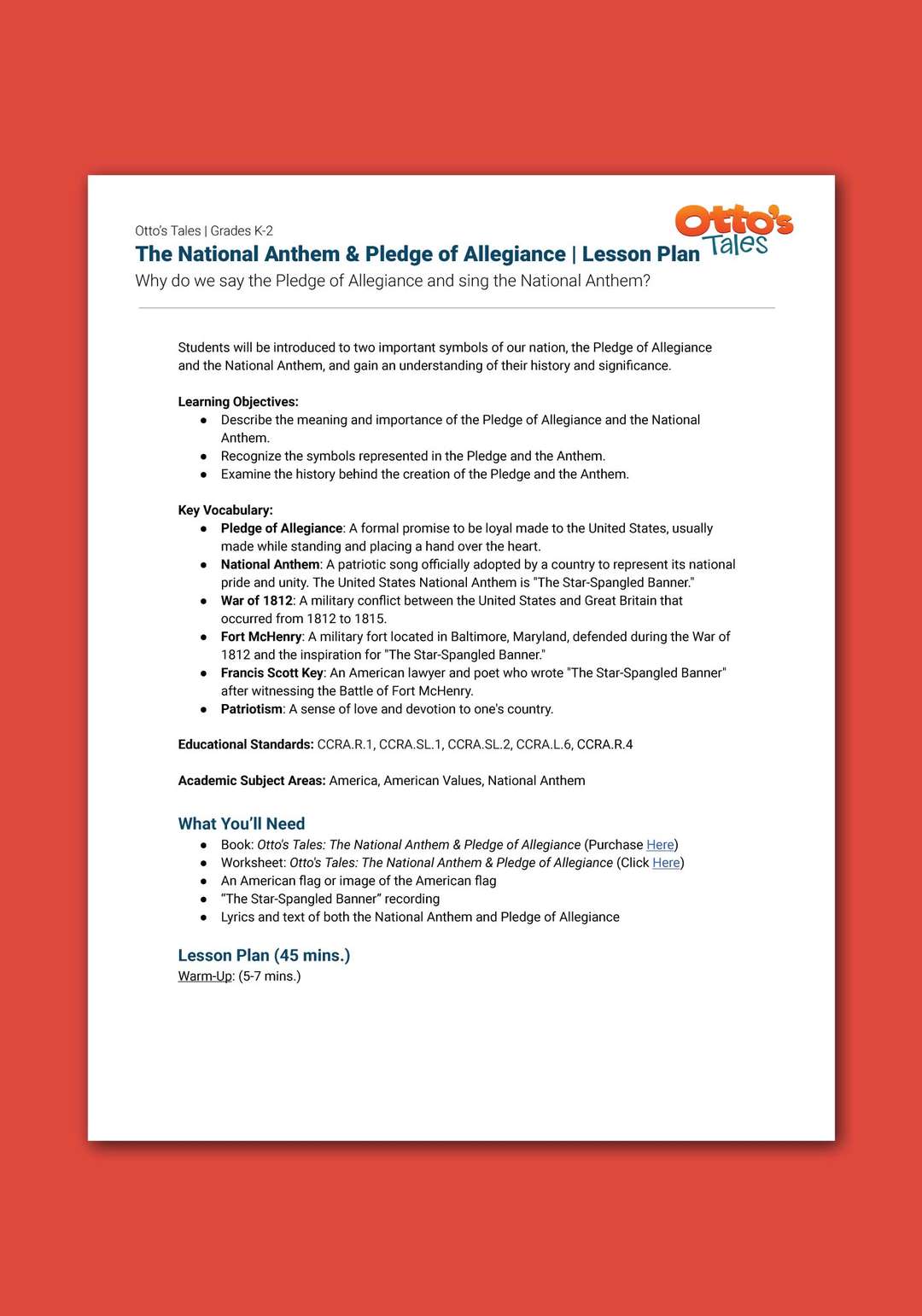 "Otto's Tales: The National Anthem & Pledge of Allegiance" Lesson Plan