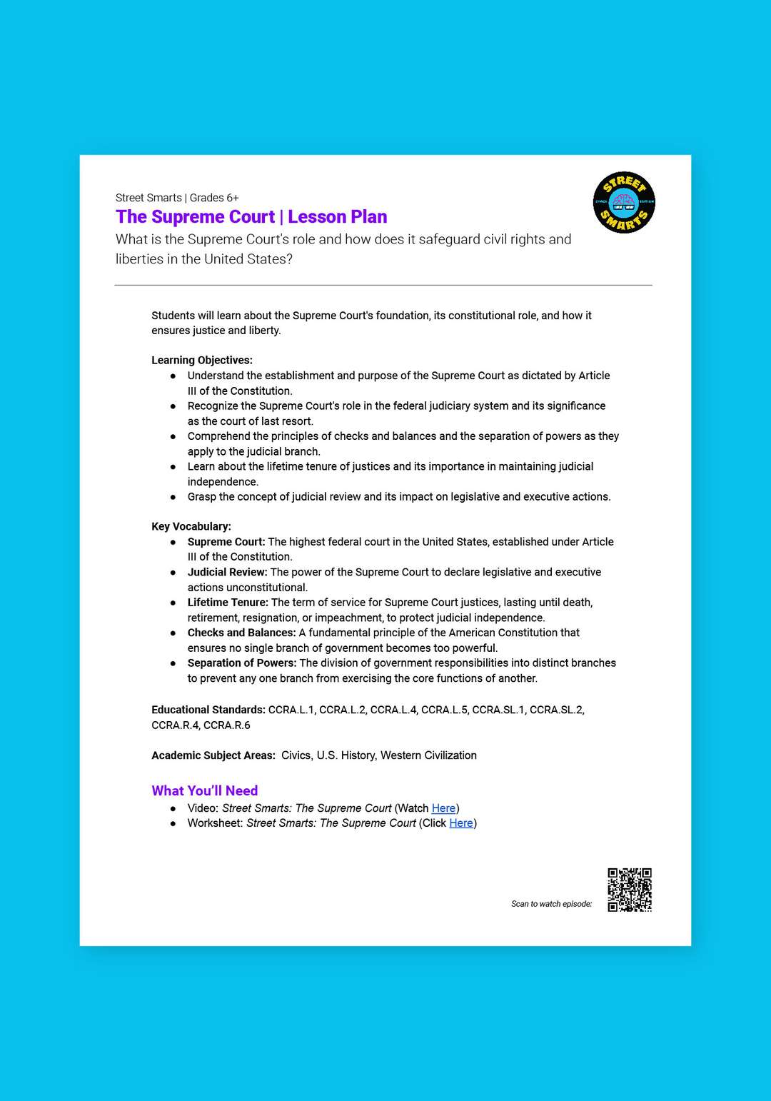 "Street Smarts: The Supreme Court" Lesson Plan