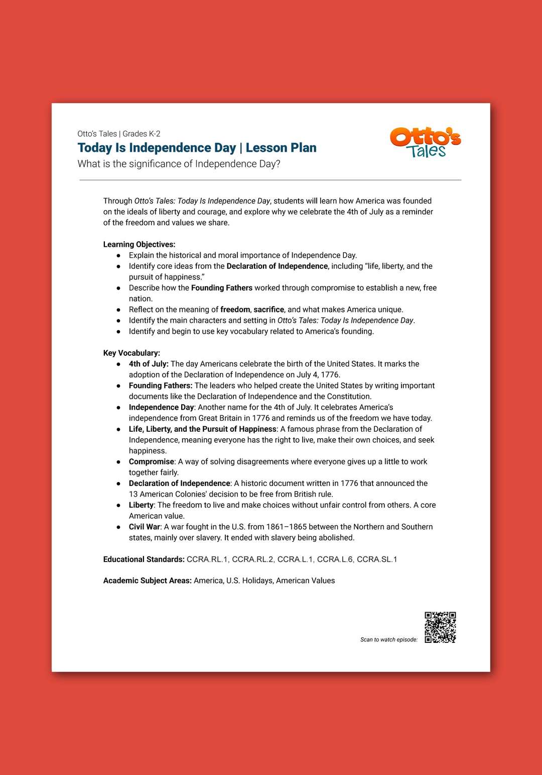 "Otto's Tales: Today Is Independence Day" Lesson Plan
