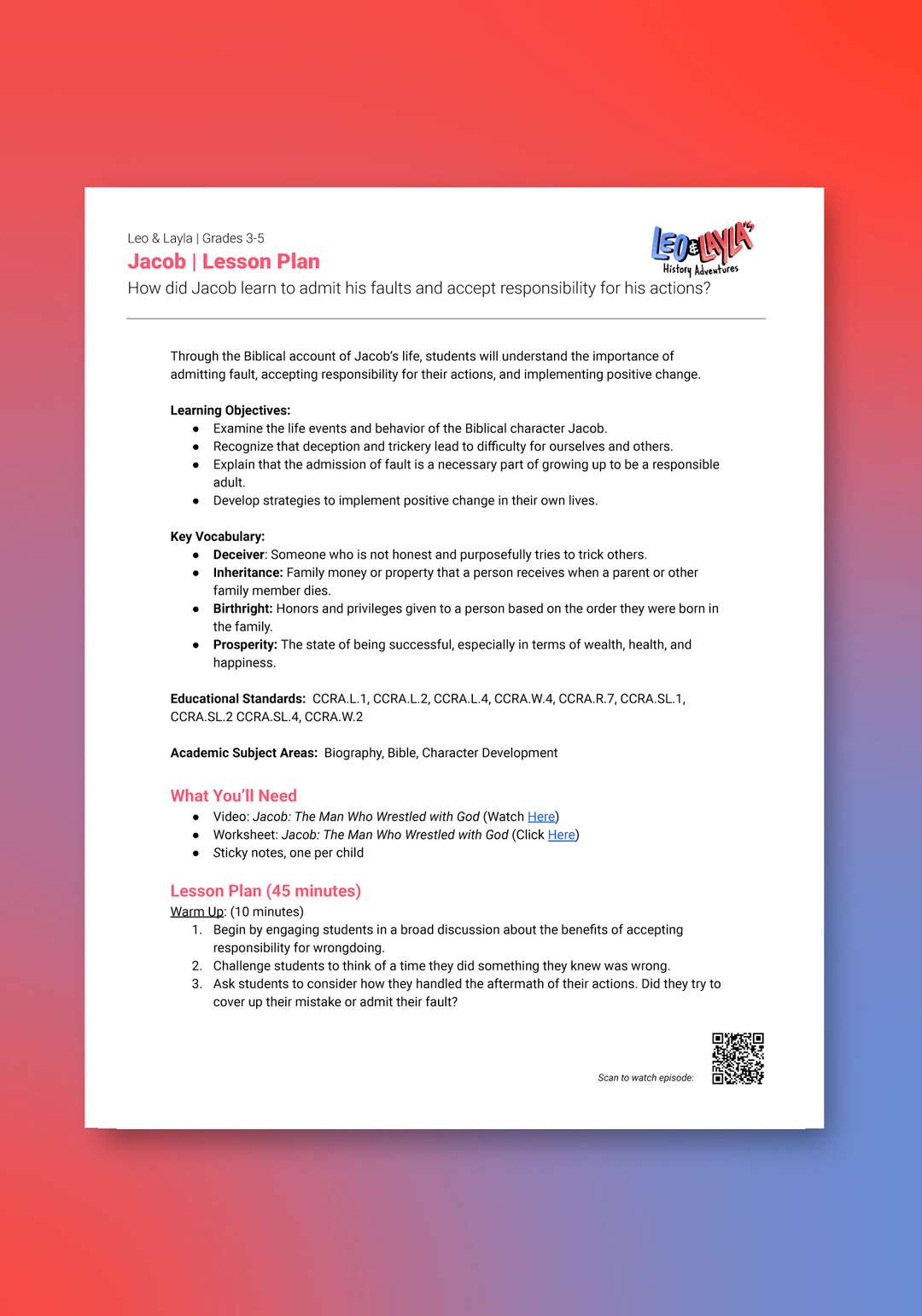 "Leo & Layla: Jacob" Lesson Plan