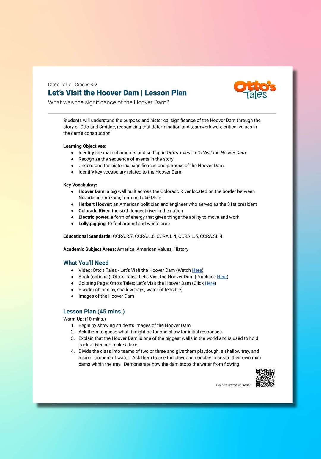 "Otto's Tales: Let's Visit the Hoover Dam" Lesson Plan