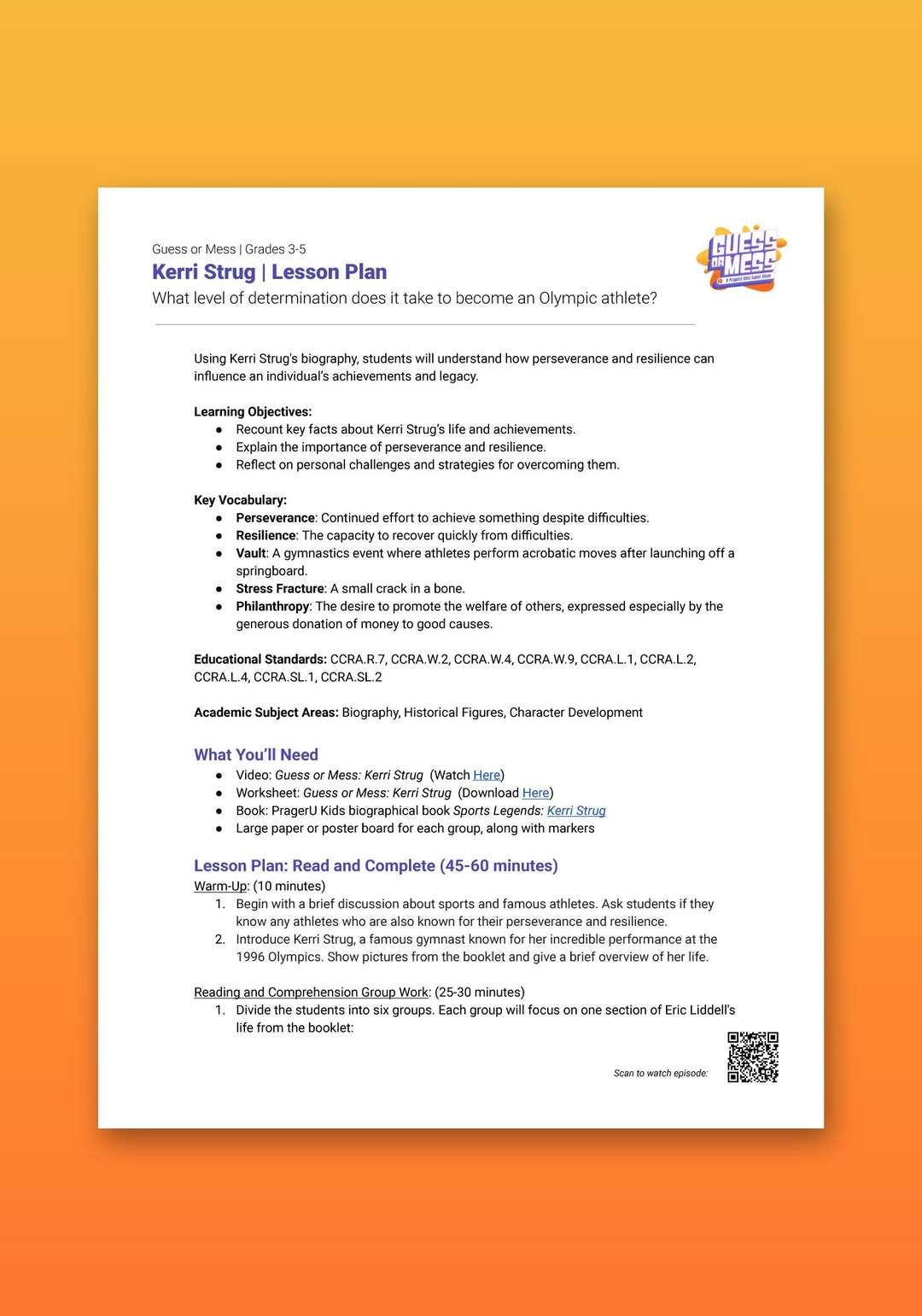 "Guess or Mess: Kerri Strug" Lesson Plan