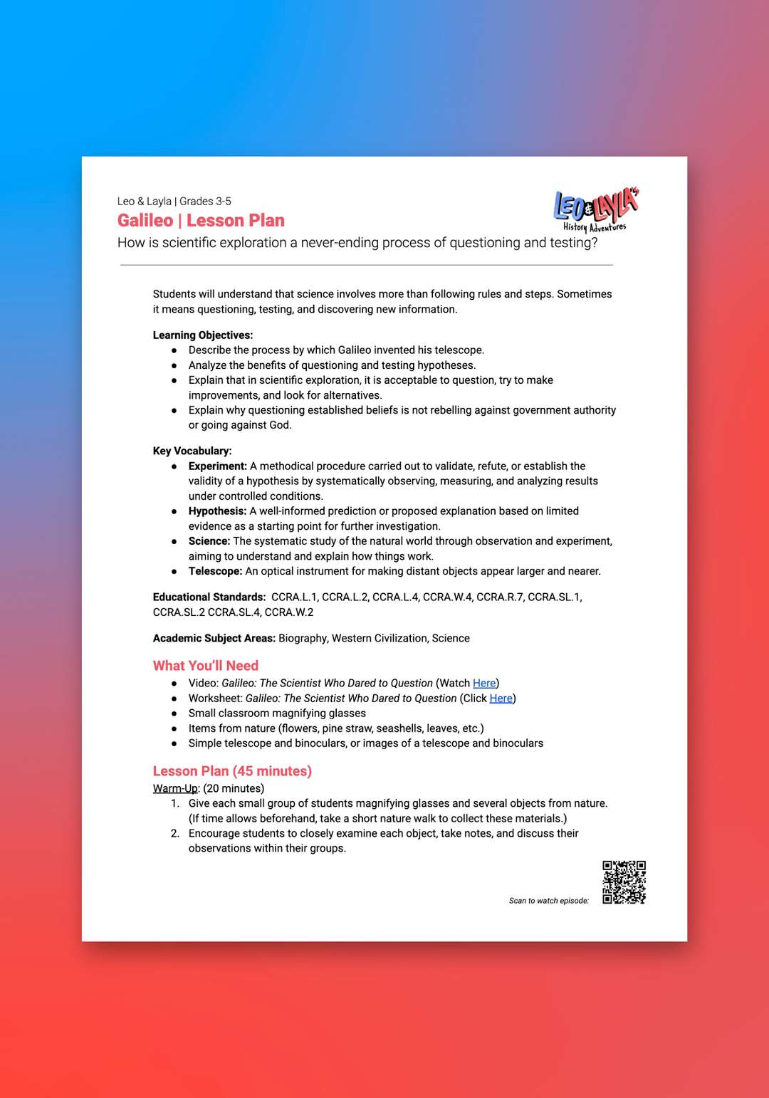 "Leo & Layla: Galileo" Lesson Plan