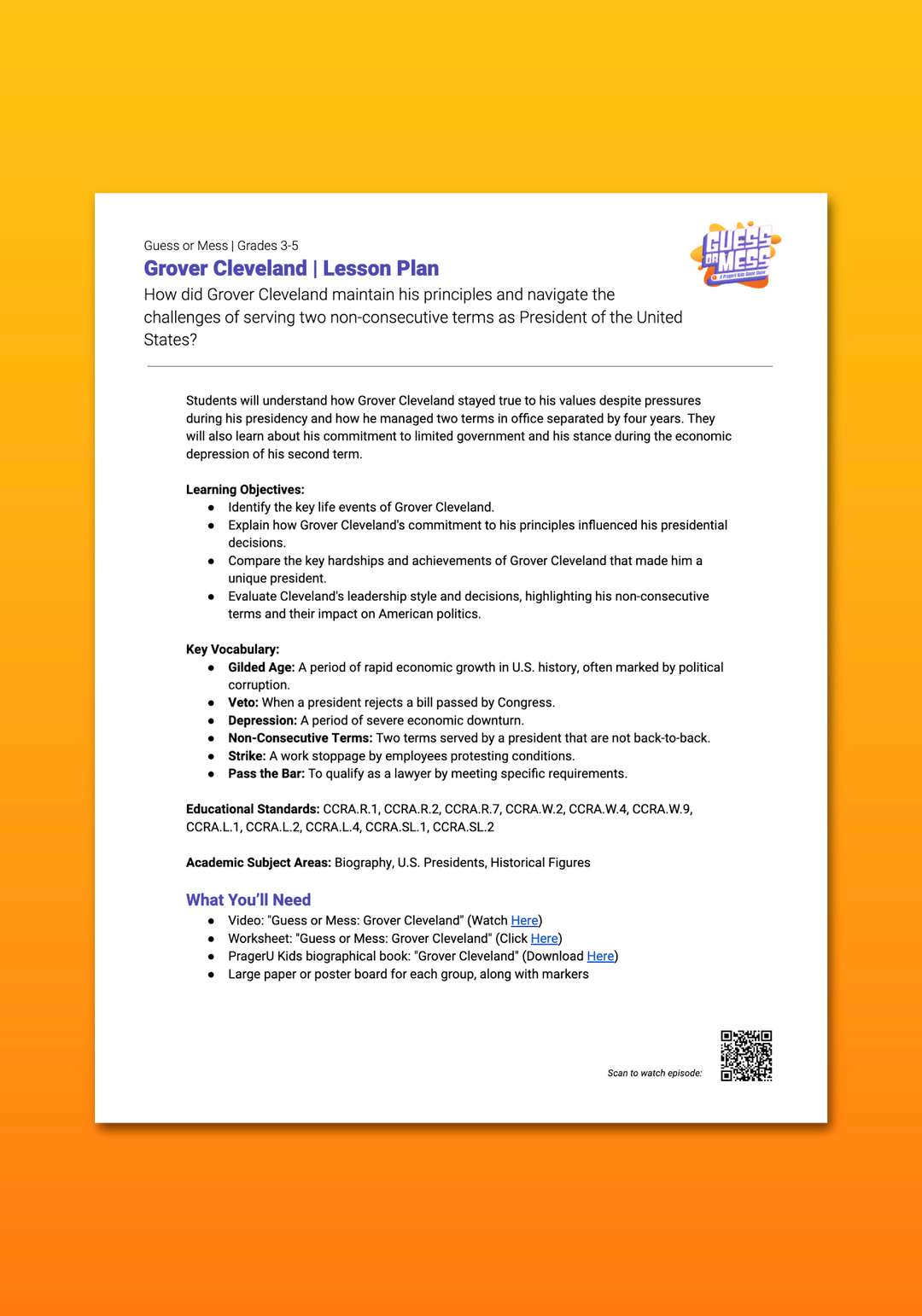 "Guess or Mess: Grover Cleveland" Lesson Plan