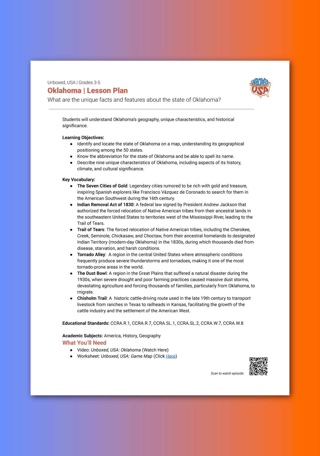 "Unboxed, USA: Oklahoma" Lesson Plan