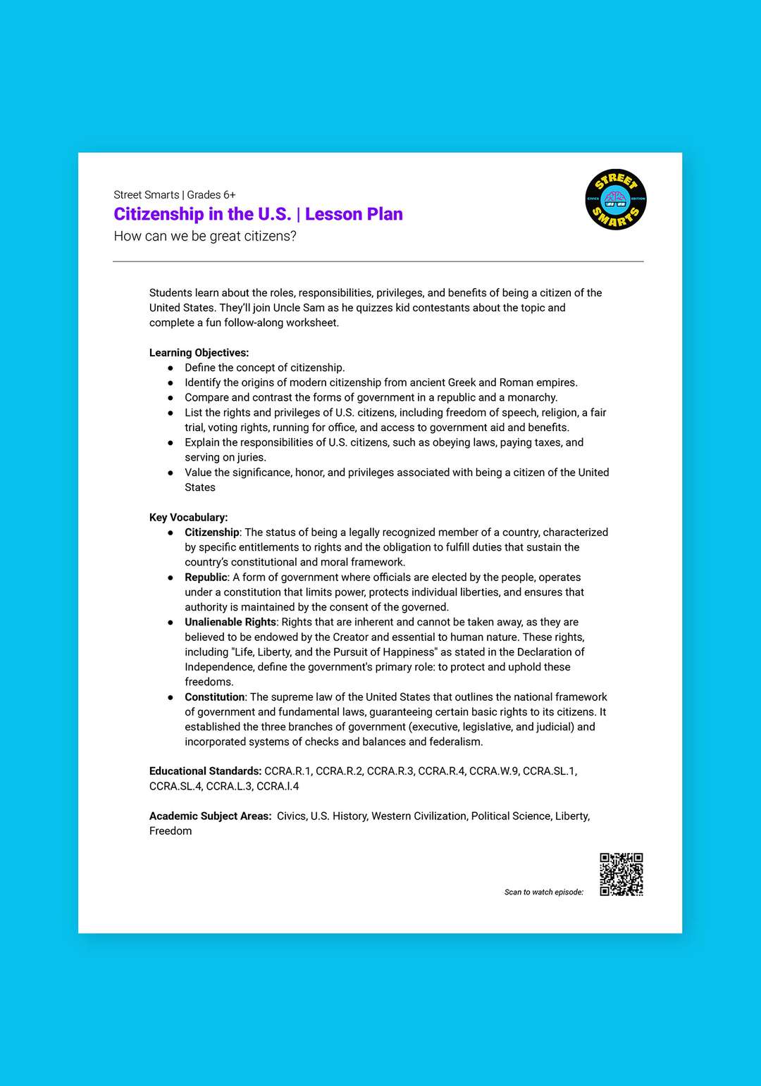 "Street Smarts: Citizenship in the U.S." Lesson Plan