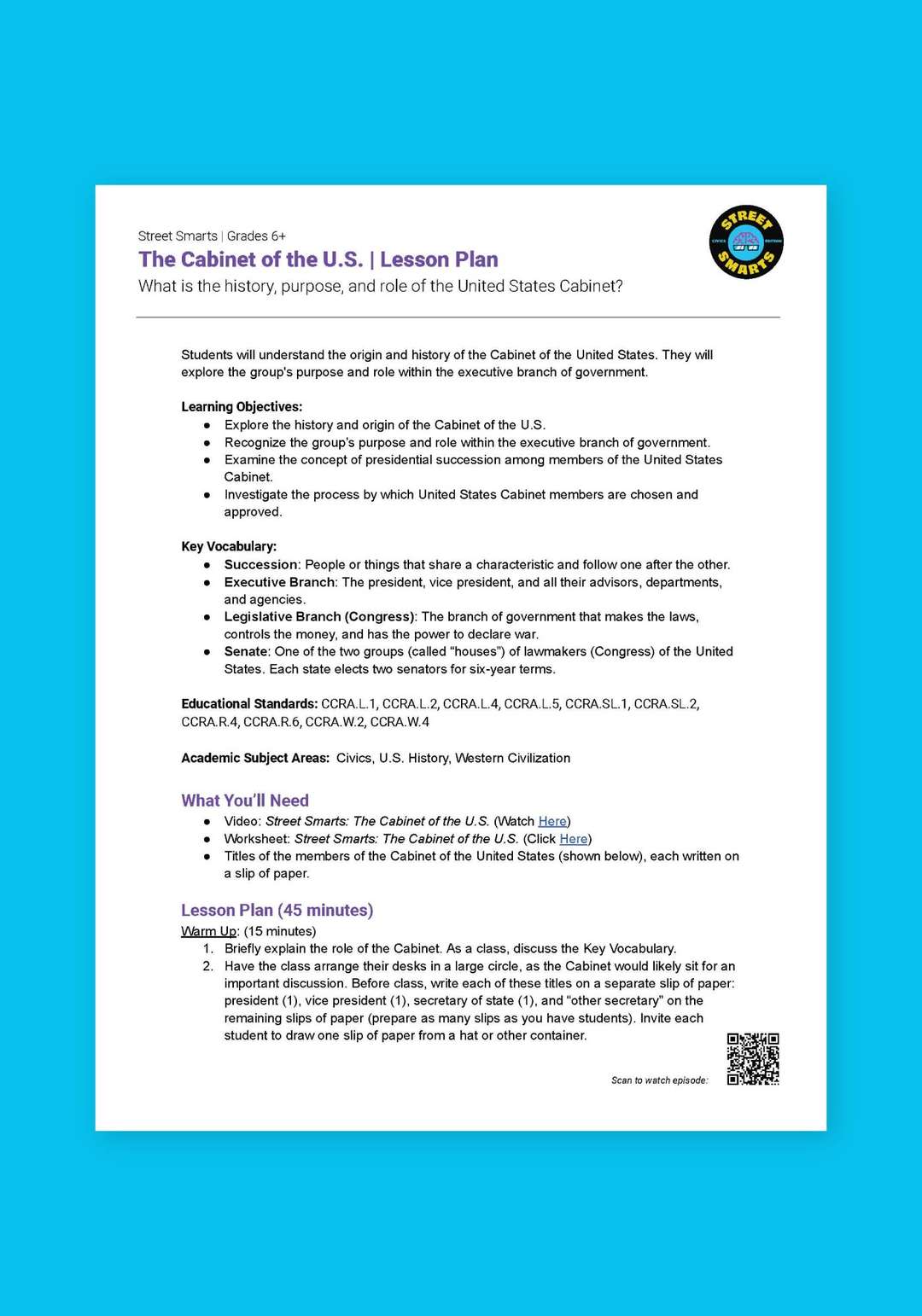 "Street Smarts: The Cabinet of the U.S." Lesson Plan