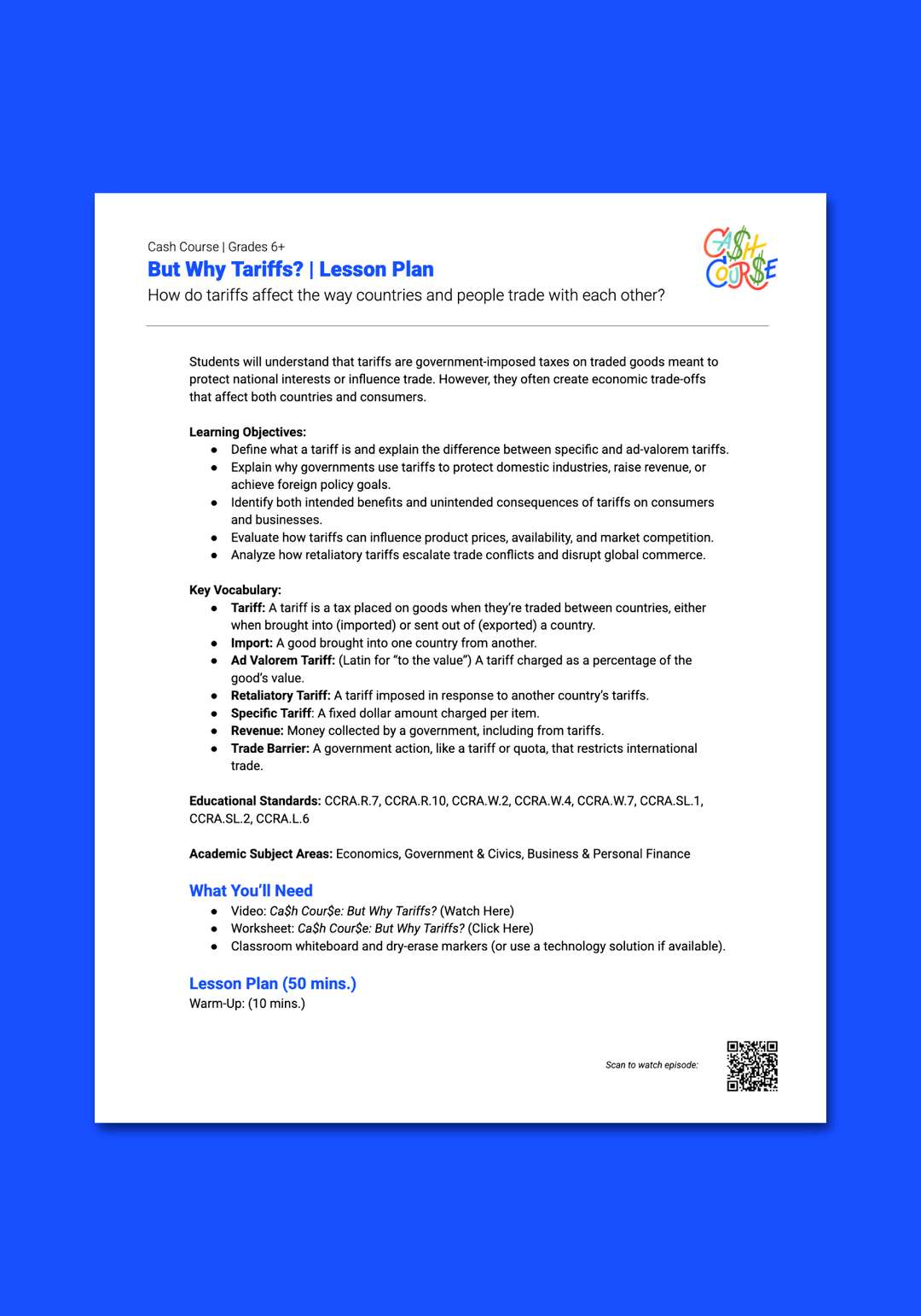 "Cash Course: But Why Tariffs" Lesson Plan