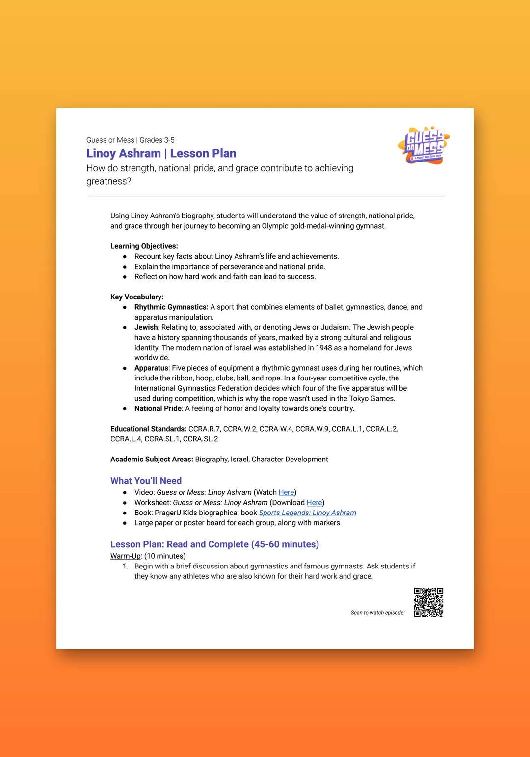 "Guess or Mess: Linoy Ashram" Lesson Plan