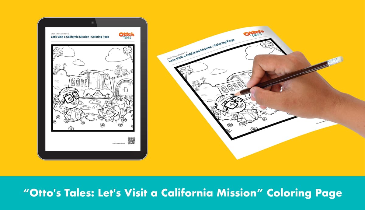 "Otto's Tales: Let's Visit a California Mission" Coloring Page
