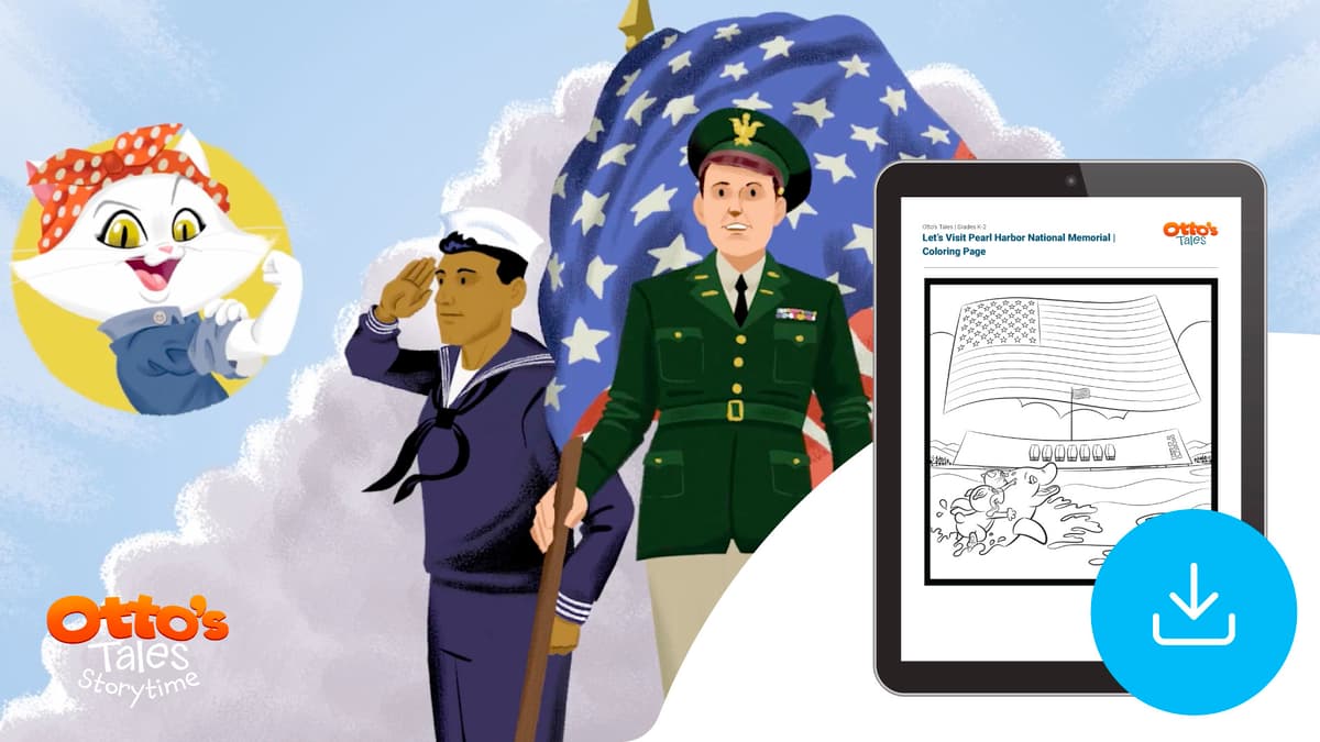"Otto's Tales: Let's Visit Pearl Harbor National Memorial" Coloring Page