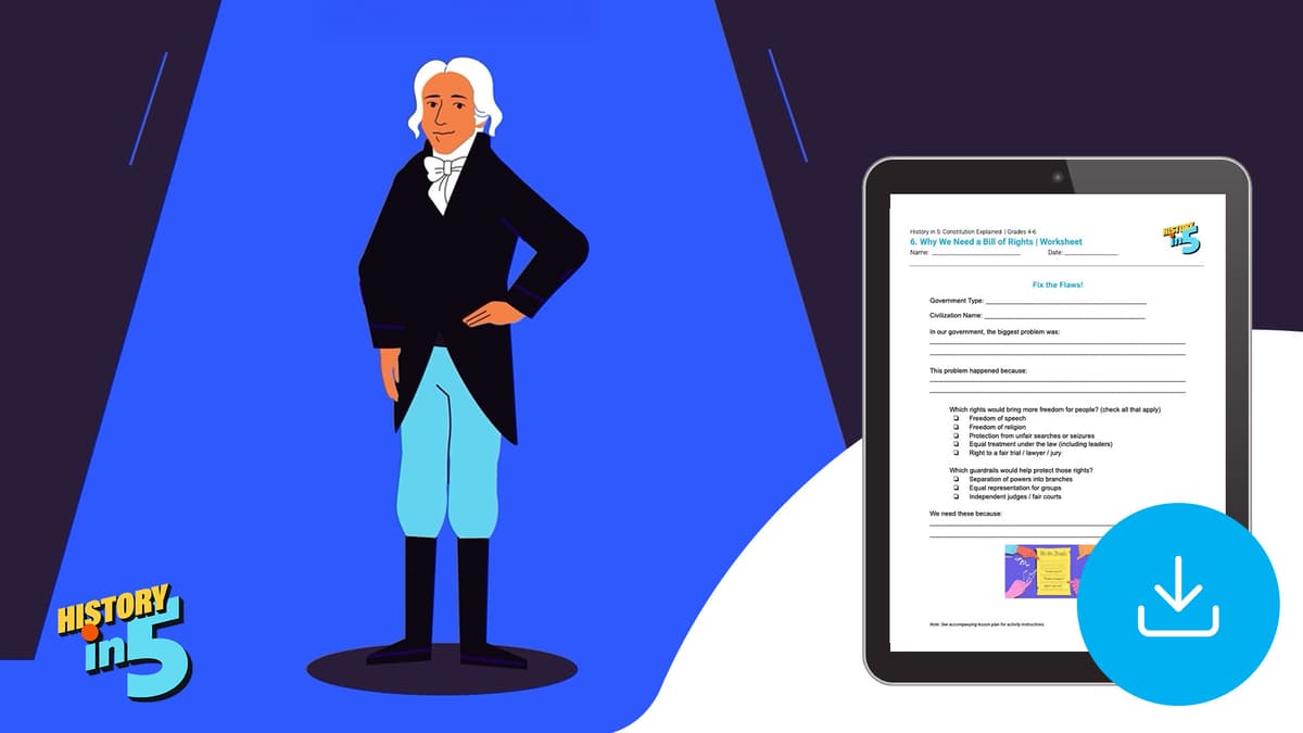 "History in 5: Constitution Explained: Why We Need a Bill of Rights" Worksheet