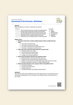 "Cash Course: The Government & the Economy" Worksheet
