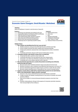 "Economic Game Changers: David Ricardo" Worksheet