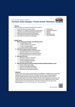"Economic Game Changers: Thomas Sowell" Worksheet