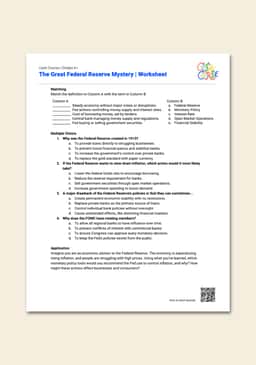 "Cash Course: The Great Federal Reserve Mystery" Worksheet