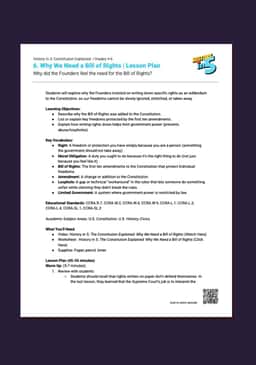 "History in 5: Constitution Explained: Why We Need a Bill of Rights" Lesson Plan