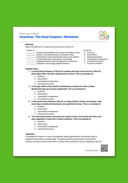 "Cash Course: Incentives: The Usual Suspects" Worksheet