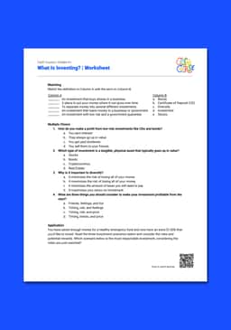 "Cash Course: What Is Investing?" Worksheet