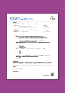 "Cash Course: Reading Your Paystub" Worksheet