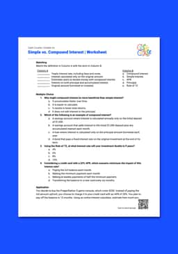 "Cash Course: Simple vs. Compound Interest" Worksheet