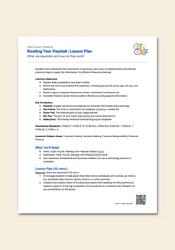 "Cash Course: Reading Your Paystub" Lesson Plan