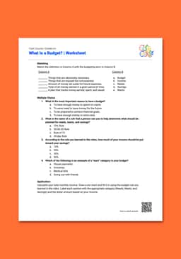 "Cash Course: What Is a Budget?" Worksheet