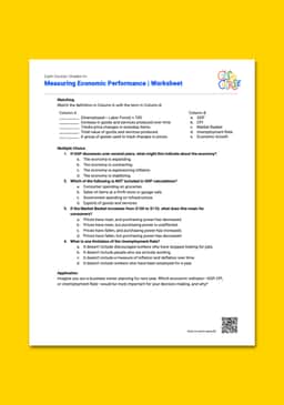 "Cash Course: Measuring Economic Performance" Worksheet