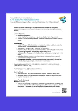 "History in 5: Constitution Explained: Fifty States, One Nation" Lesson Plan