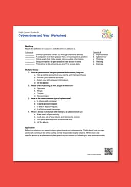 "Cash Course: Cybercrimes and You" Worksheet