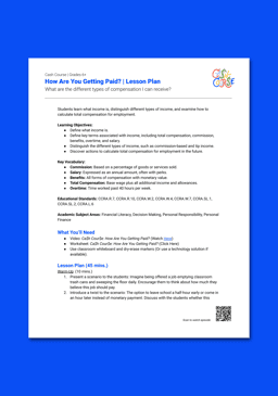 "Cash Course: How Are You Getting Paid?" Lesson Plan