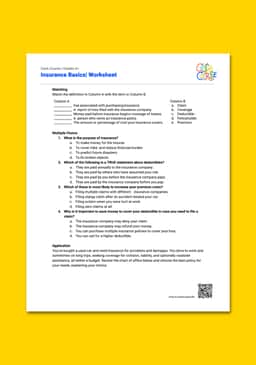 "Cash Course: Insurance Basics" Worksheet