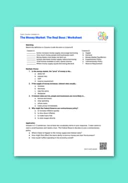 "Cash Course: The Money Market: The Real Boss" Worksheet