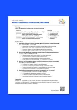 "Cash Course: America's Economic Secret Sauce" Worksheet