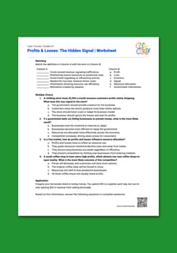 "Cash Course: Profits & Losses: The Hidden Signal" Worksheet