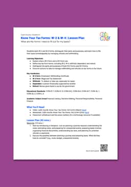 "Cash Course: Know Your Tax Forms: W-2 & W-4" Lesson Plan