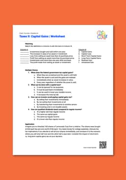 "Cash Course: Taxes II: Capital Gains" Worksheet