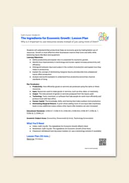"Cash Course: The Ingredients for Economic Growth" Lesson Plan
