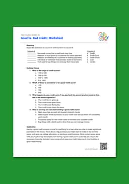 "Cash Course: Good vs. Bad Credit" Worksheet